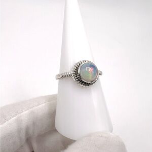 Genuine Cabochon Ethiopian Opal Rope Bezel Design .925 Sterling Silver Ring